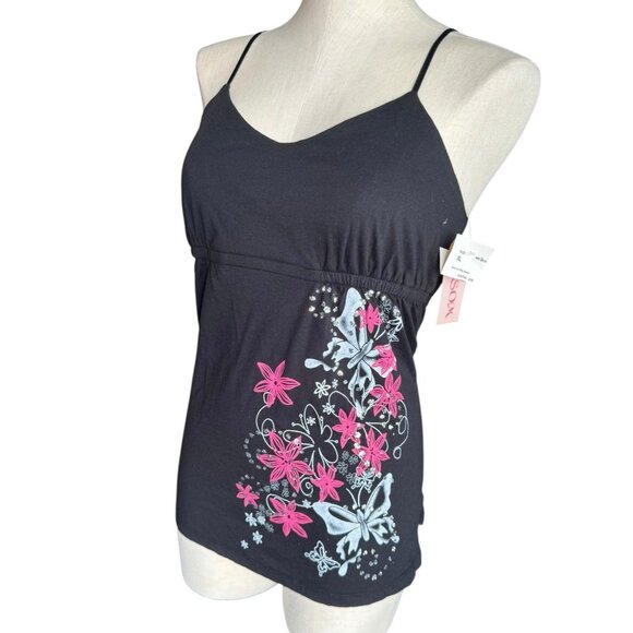 Y2K 2008 NWT Floral Rhinestone Milkmaid Tank size XL - Picture 1 of 9